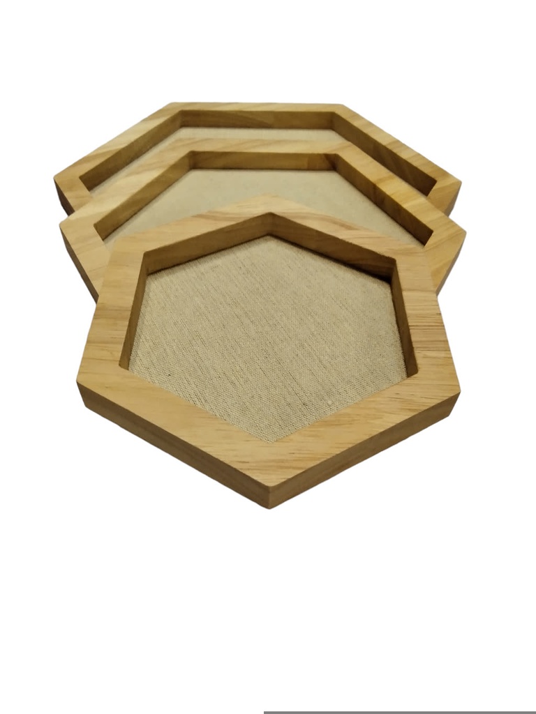 Bandeja Hexagonal Madera y Lino Juego de 3 S/M/L 