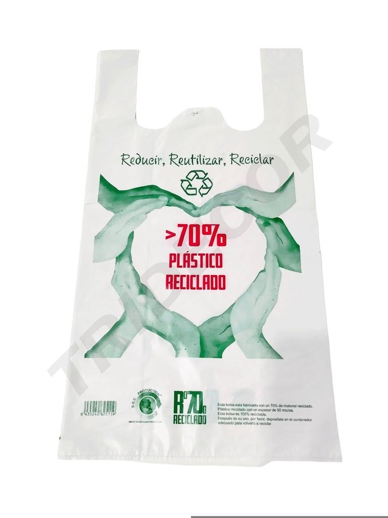 Bolsa de plástico blanca para camiseta con logo, 70% reciclada, 50X60 CM