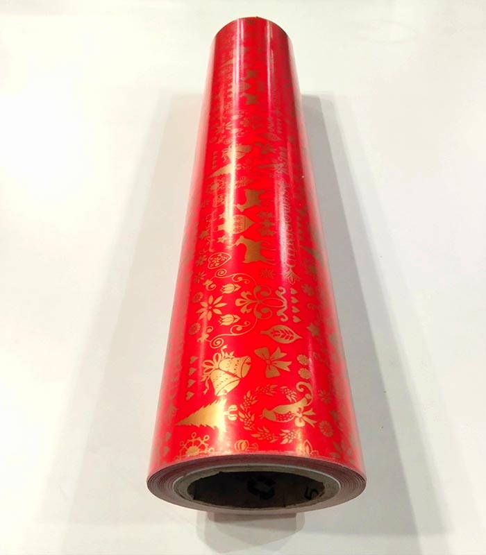 Papel de regalo rojo con motivos navideños dorados 62 cm