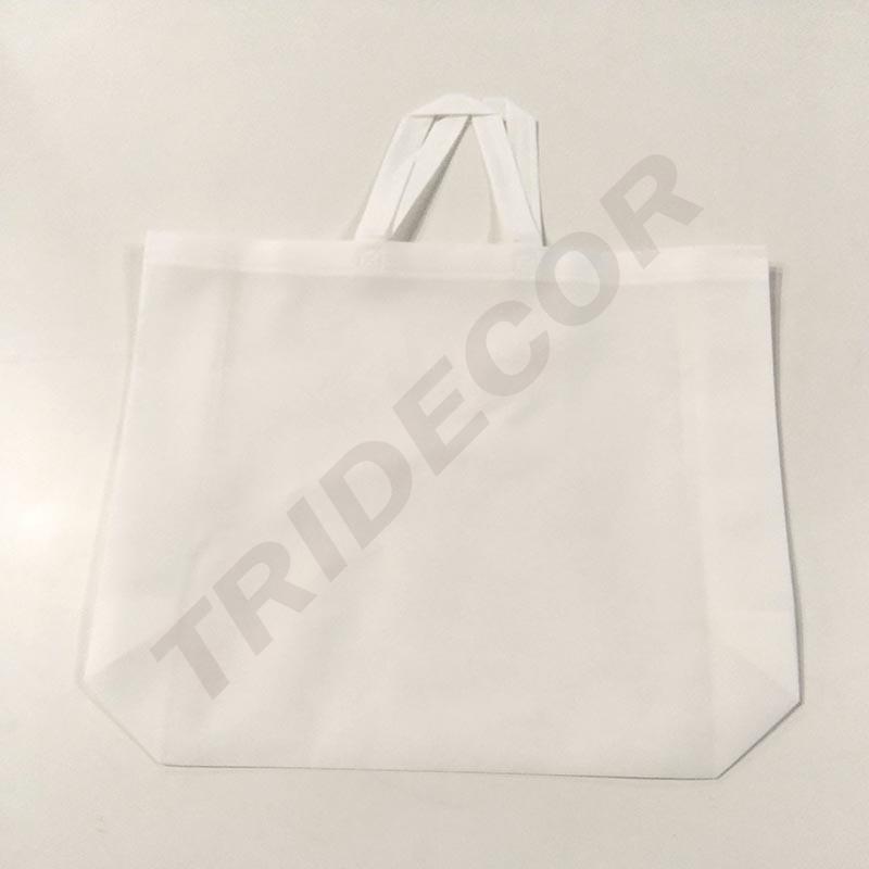 Bolsa de Tela 100G con Asa Larga, Color Blanco, 50X40+12cm, 25 unidades/Paquete, 16 unidades/Caja