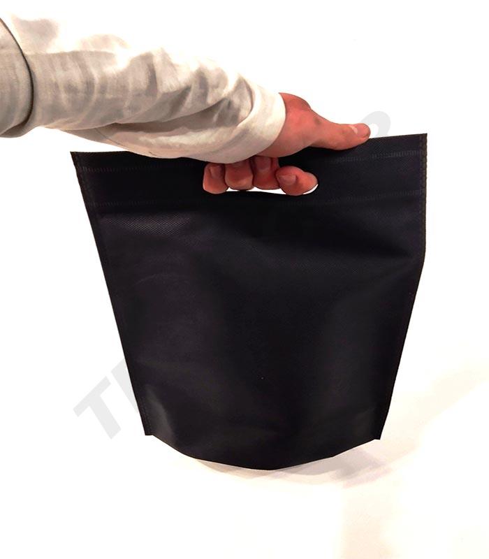 Bolsa No Tejida Negra 70G Vertical con Asa Troquelada y Base con Fuelles 40X50+10CM 25uds/paquete