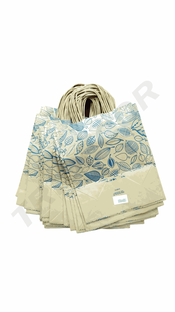 Bolsas De Papel Kraft Con Hojas Azules 22x27x10 cm 25 unidades