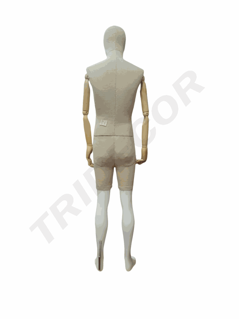 Maniquí De Hombre En Lino Con Brazos Articuladas Y Base De Madera Clara