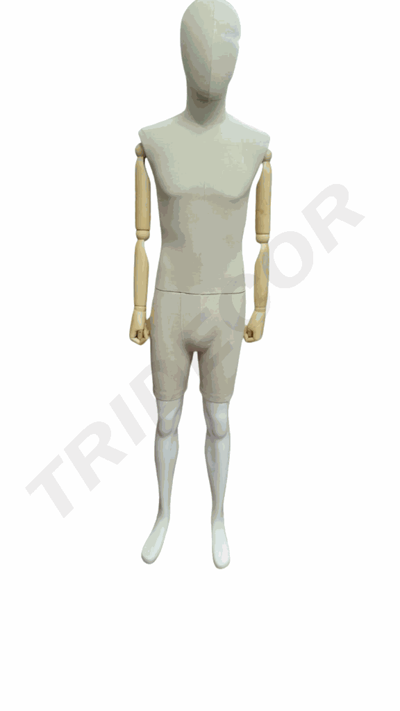 Maniquí De Hombre En Blanco Con Tela CLARA Y Brazos Articulados De Madera Claros