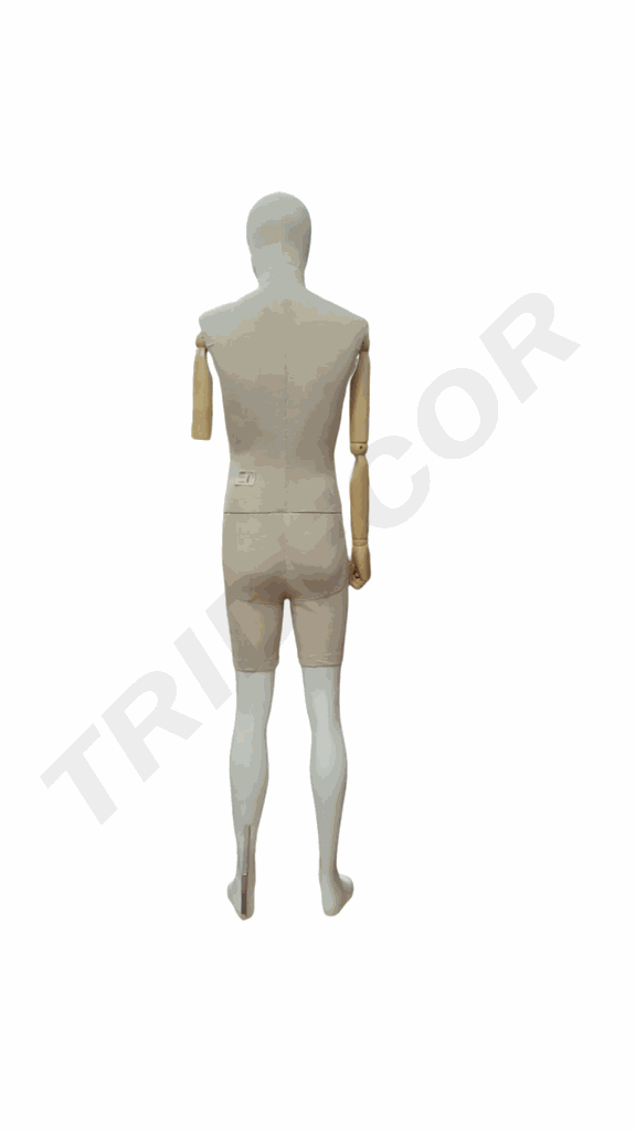 Maniquí De Hombre En Blanco Con Tela CLARA Y Brazos Articulados De Madera Claros