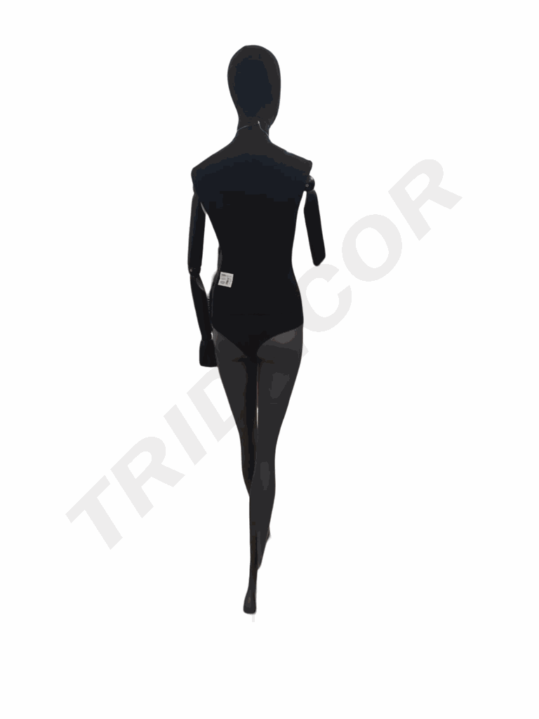 Maniquí Mujer Lino Negro Pie Adelantado Brazo Negro Base Negro