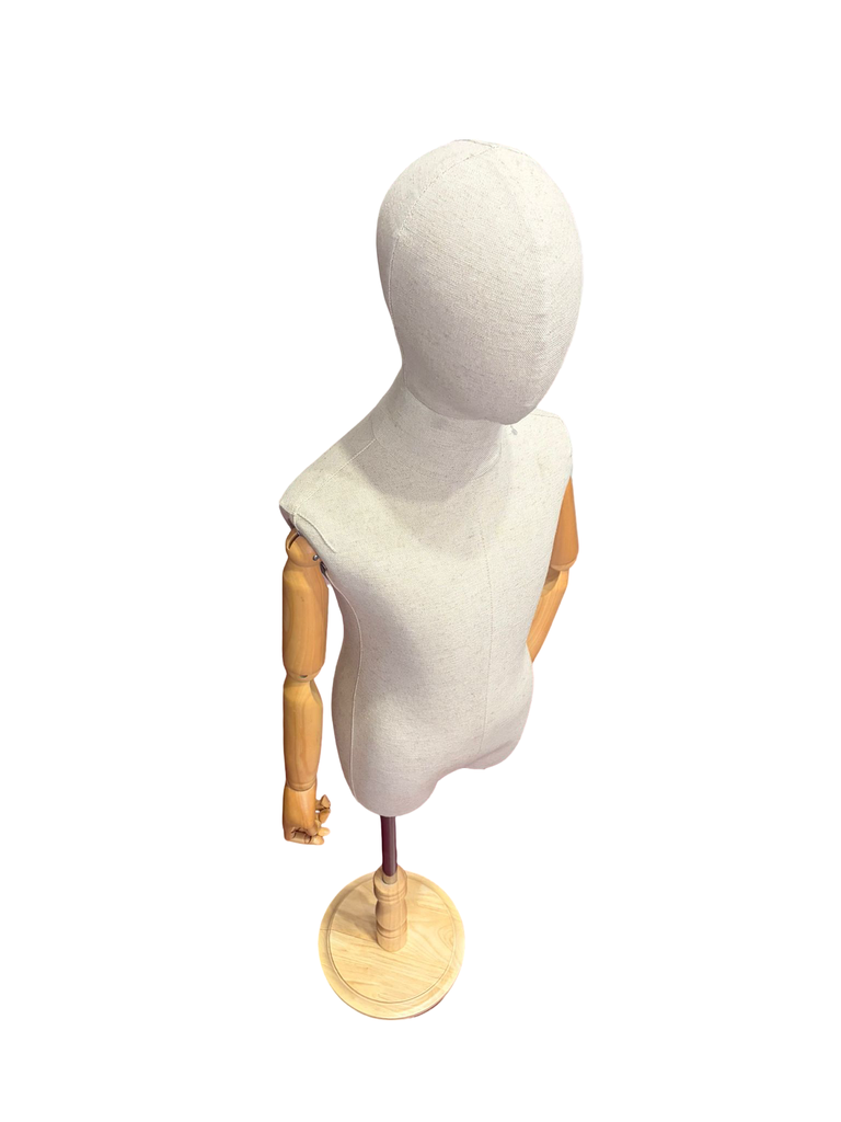 Maniquí Niño Tela Blanco Con Cabeza Brazo Madera Clara