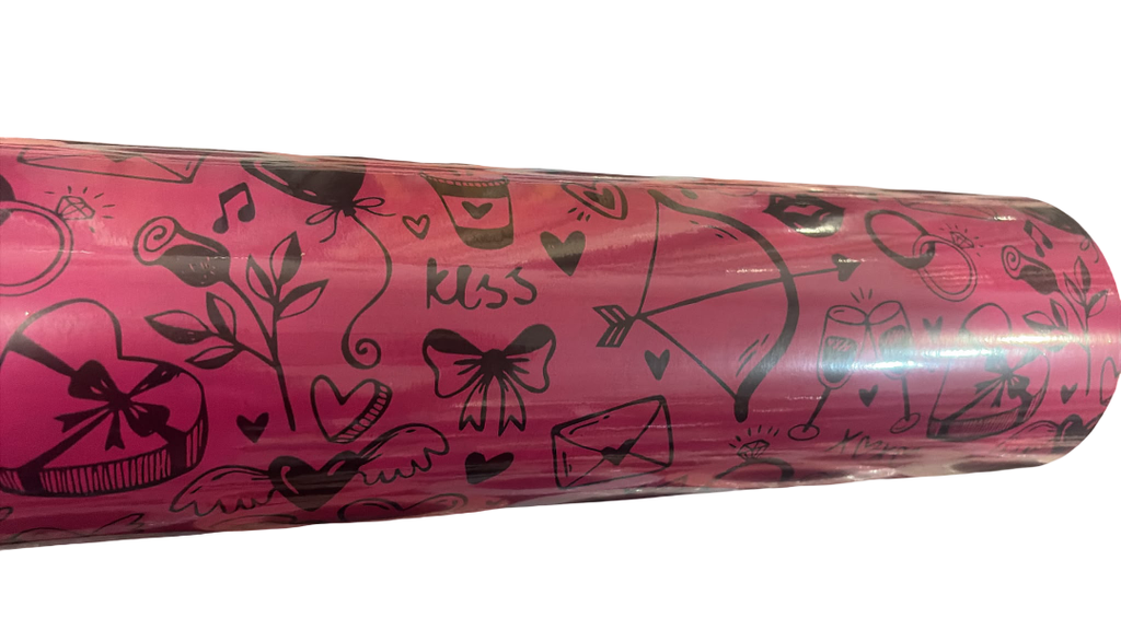 Papel De Regalo Fucsia con Detalles Negros 62cm