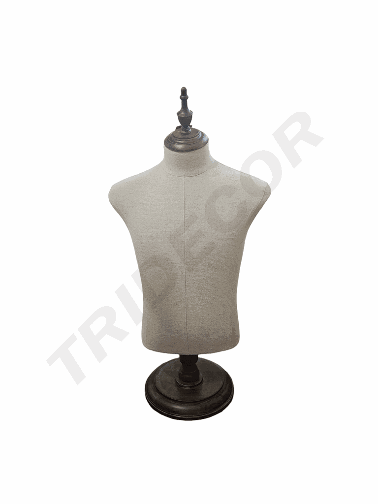 配木盖无手臂纯色男麻布带实木大圆底盘 Busto Hombre de Lino Con Base Madera