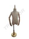 Child Bust in Fabric with Articulated Arm Cup and Round Light Wood Base