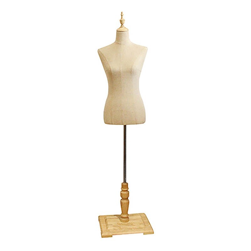 Buste de Femme en Lin Jaune avec Coupe et Socle Rectangulaire en Bois Clair