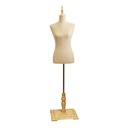 Buste de Femme en Lin Jaune avec Coupe et Socle Rectangulaire en Bois Clair