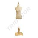 Busto de Mulher em Linho Amarelo com Taça e Base Retangular em Madeira Clara