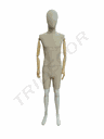 Linen Mannequin with Articulated Arms and Light Wood Base