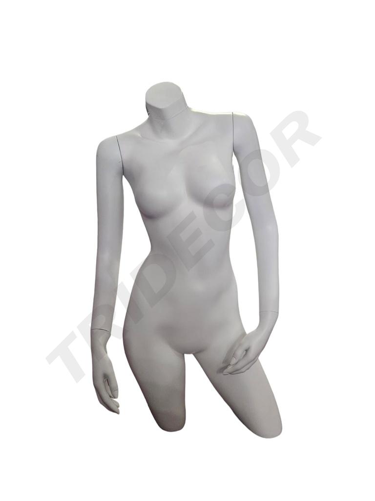 Matte White Fiber Woman Bust with Arms