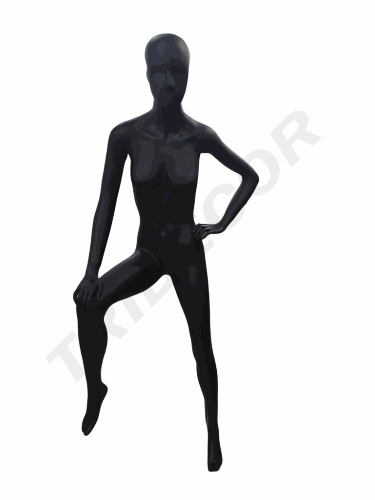 Maniquí De Mujer Fibra De Vidrio Negro Mate Ciclista Con Base De Cristal