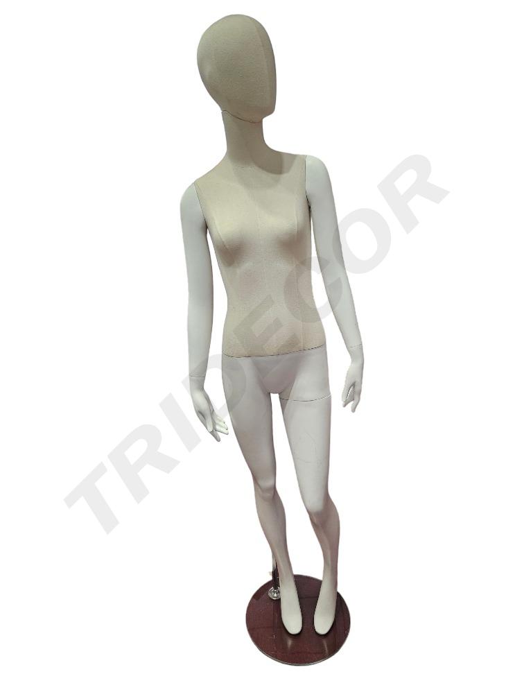女包布整身模特 腿手白色亚光 Maniqui Mujer Cuerpo Lino Blanco Mate Base Cristal
