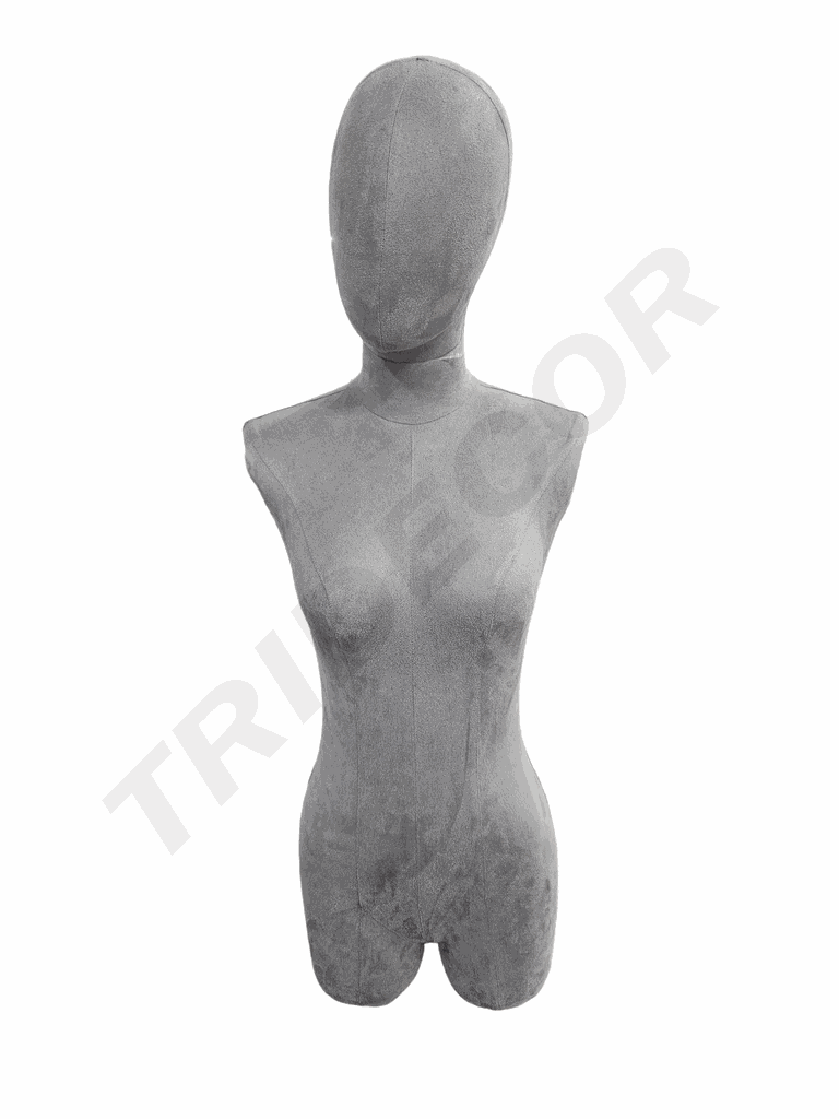Busto em tecido cinza com cabeça sem braços