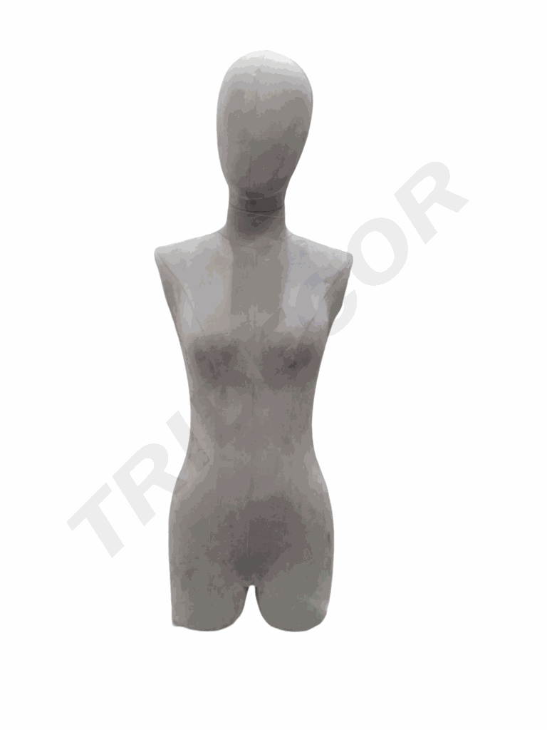 蓝色包布模特带头不配手臂鹿皮绒 Busto Mujer Tela Gris Claro Con Cabeza Sin Brazo