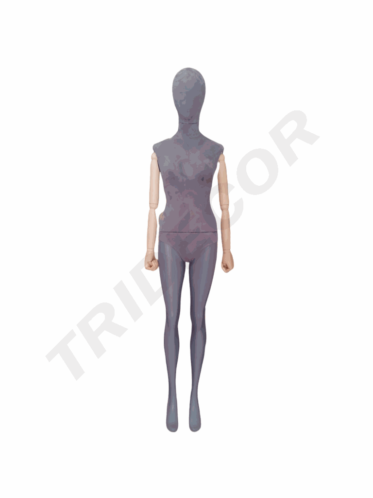 灰色女站模配原木色底盘和手臂 Maniqui Mujer Lino Gris Pie Recto Brazo Claro Base Clara