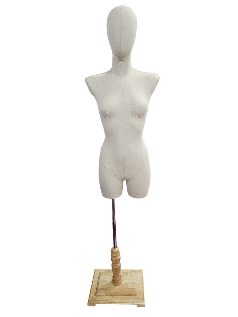 Busto Mujer Lino Sin Brazo Base Rectangular Madera Clara