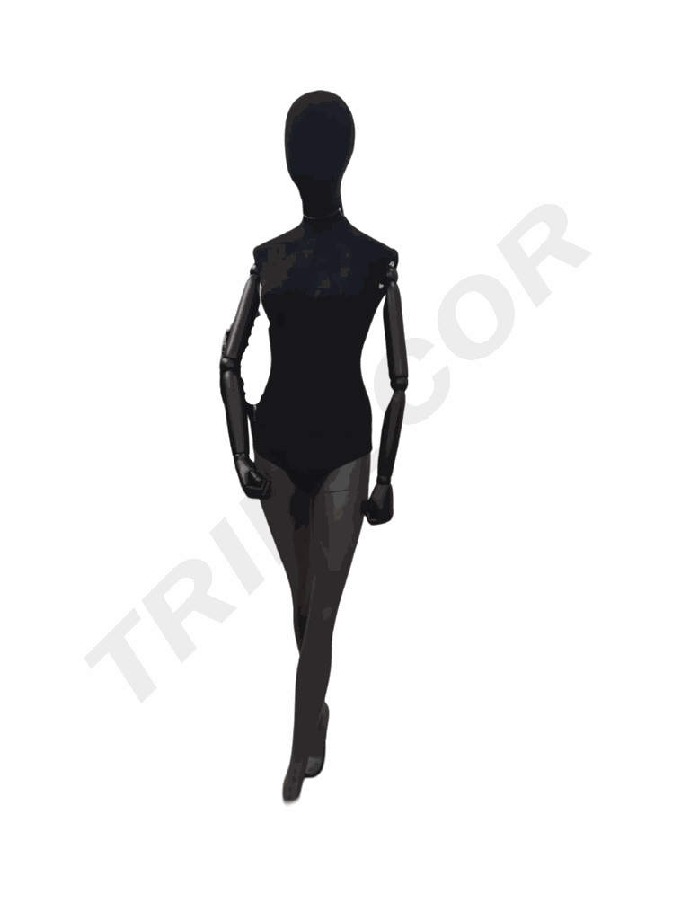 女站模 黑包布。下身喷哑光灰色 Maniqui Mujer Lino Negro Pie Adelantado Brazo Negro Base Negro