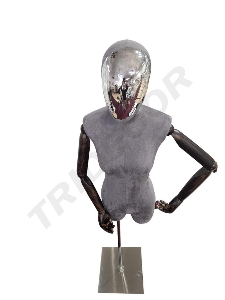 Gray Linen Woman Bust with Silver Head