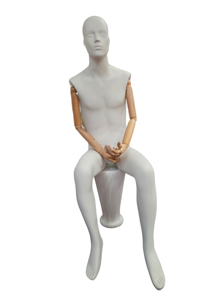 Mannequin Homme Assis Bras Blanc Mat Lumière