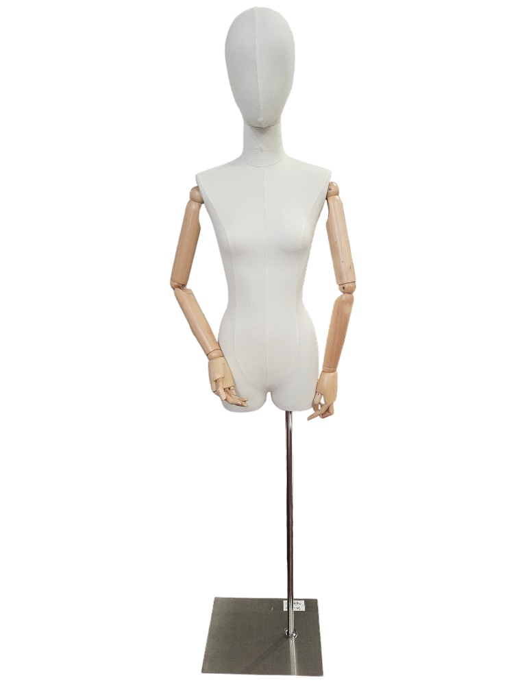 Buste de Femme Lin Base Carrée Bras Bois Argenté