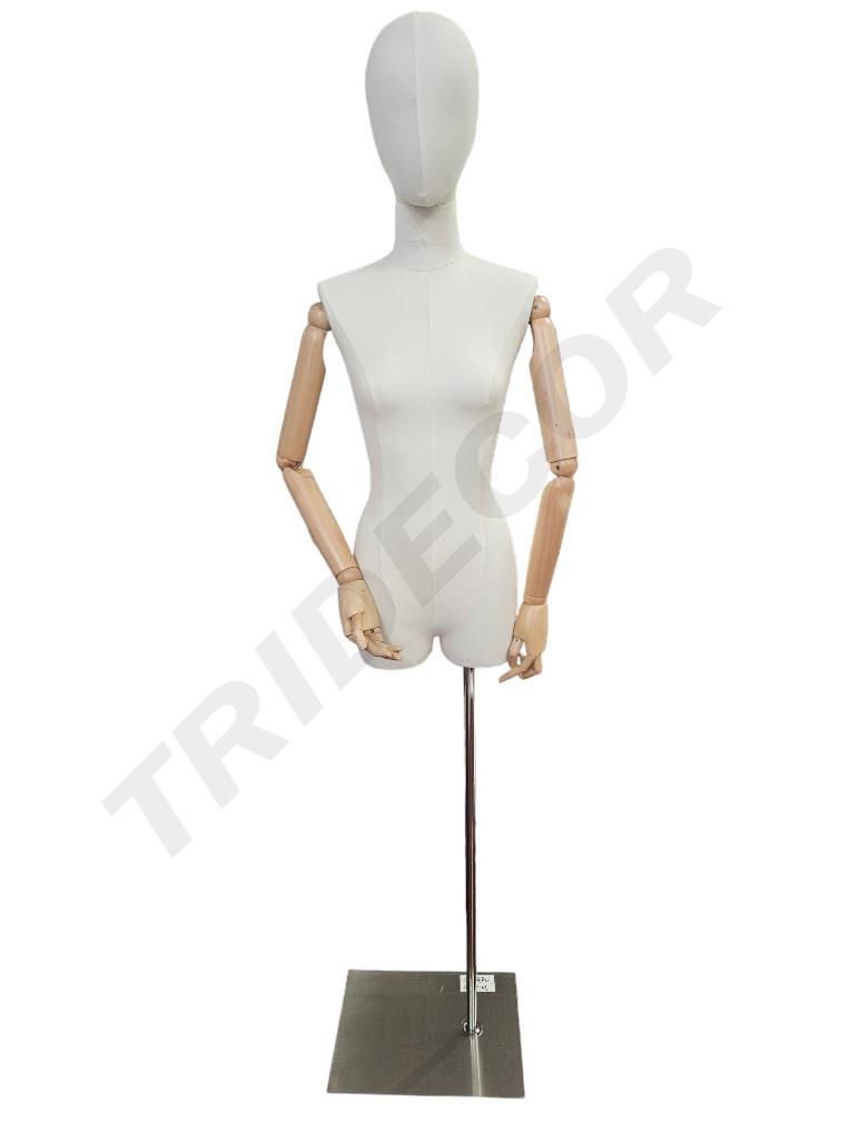 Busto Mujer Lino Base Cuadrado Plata Brazo Madera