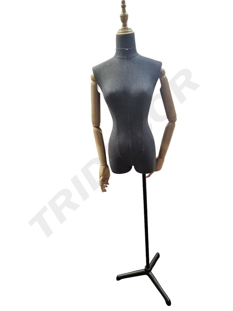 包布女模三角底座 Busto Mujer Lino Vaquero Sin Cabeza Con Base Tripode Negro Brazo Claro