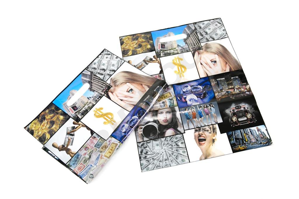 Die-Cut Handle Plastic Bag 50x60cm Color Photo 100/Pk