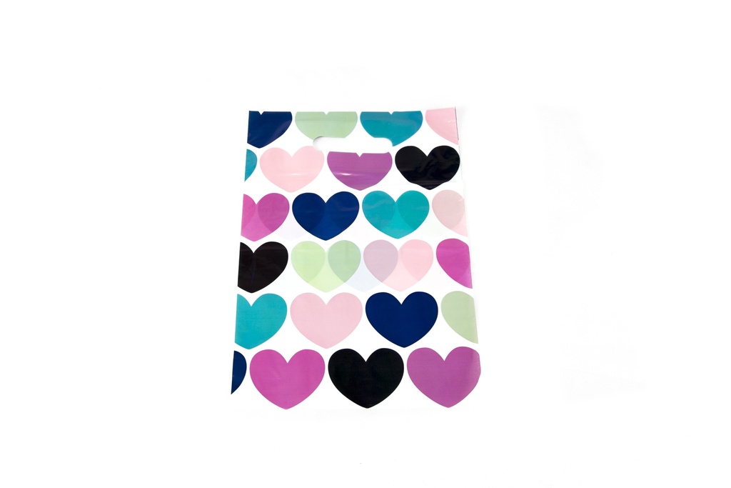 Plastic Bags with Die-Cut Handle 25X35cm Hearts 100 units