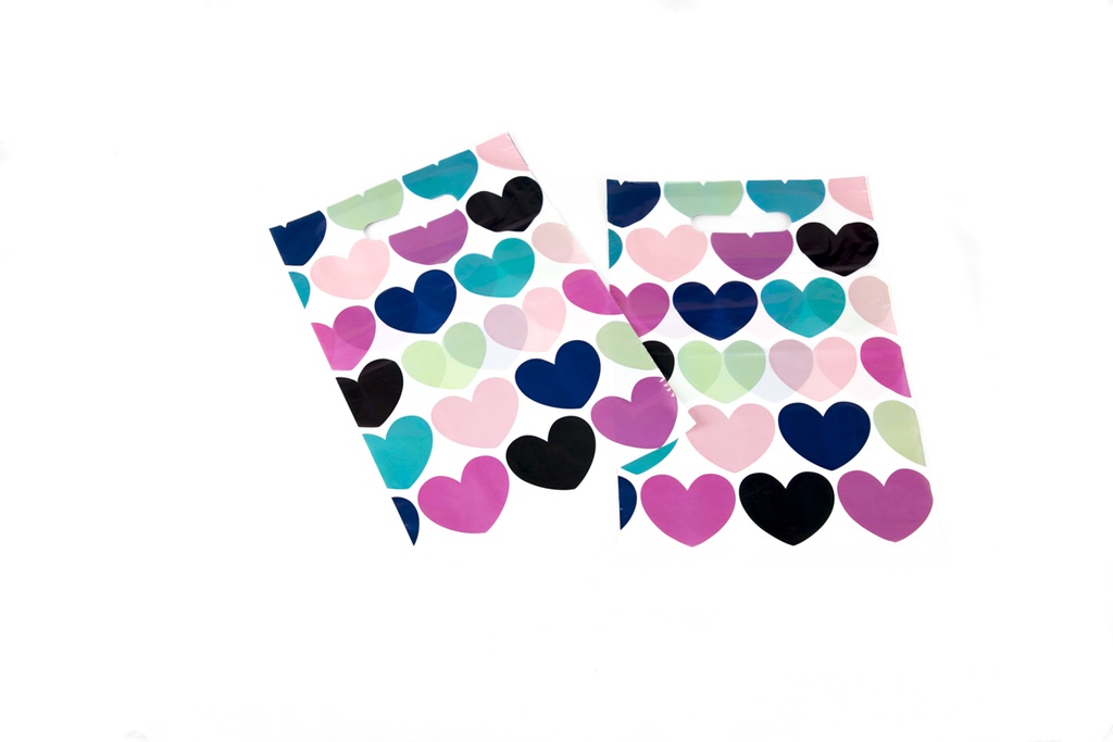 Plastic Bags with Die-Cut Handle 25X35cm Hearts 100 units