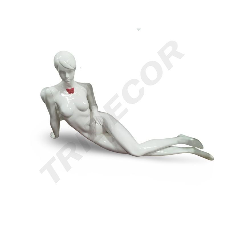 白色亮光睡女模 Maniqui de Mujer Tumbada Color Blanco Brillo