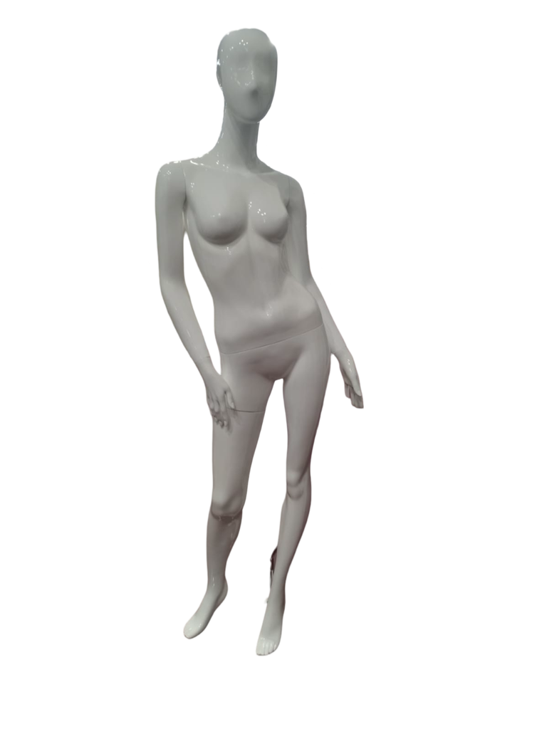 Maniquí De Mujer Blanco Brillo Cadera Lateada