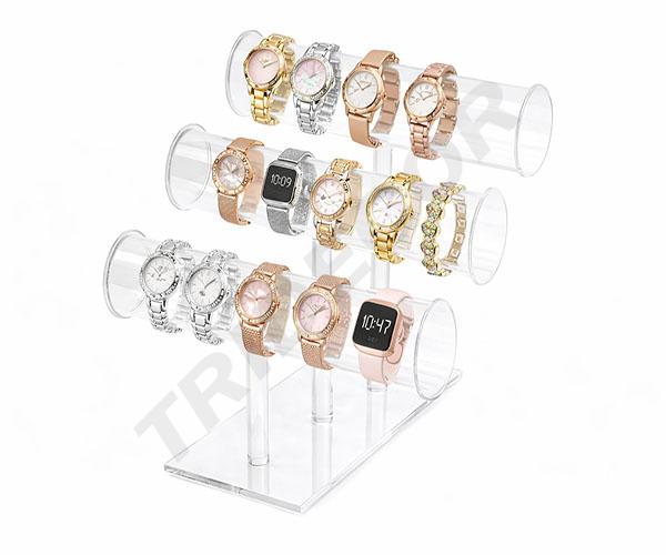 Présentoir à bracelets en méthacrylate transparent à 3 niveaux