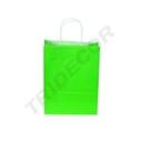 Saco de papel verde claro com pega encaracolada 29X22X10 cm 25 unidades