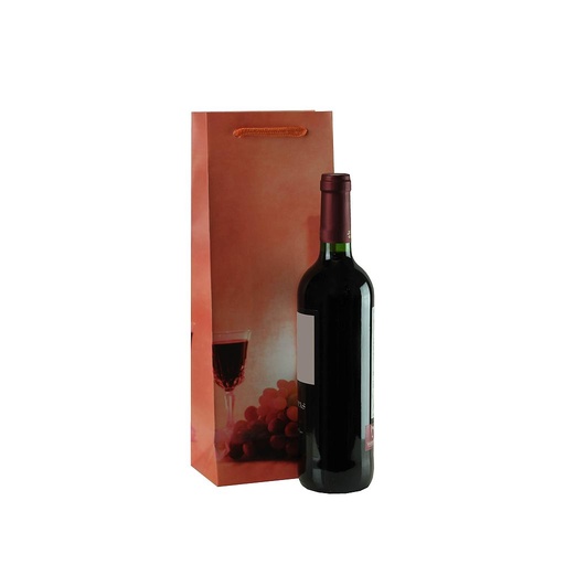 Bolsa De Papel Color Coral Con Asa De Cordón Para Botella De Vino Tamaño 36X13+8.5 Cm 25 Unidades