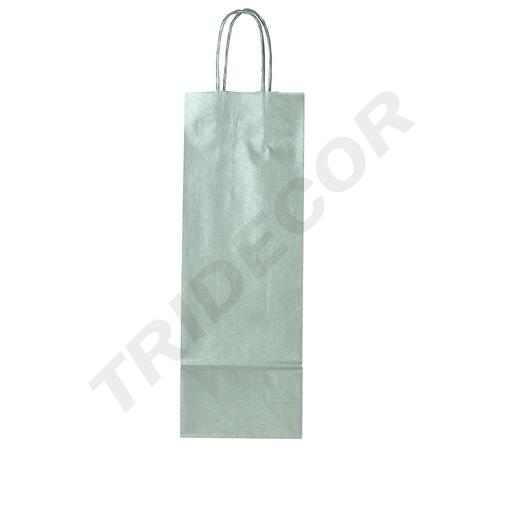 Borsa di carta con manico a coulisse in argento per bottiglia di vino 36X13+8.5 cm 25 unità