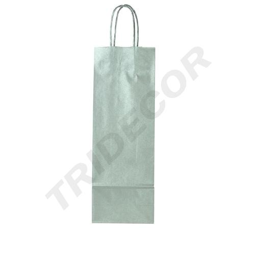 Sac en papier avec poignée à cordon en argent pour bouteille de vin 36X13+8.5 cm 25 unités