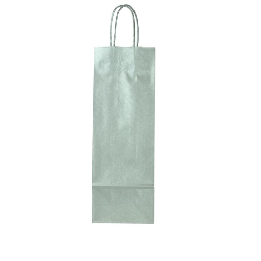 Saco de papel com alça de cordão de prata para garrafa de vinho 36X13+8.5 cm 25 unidades