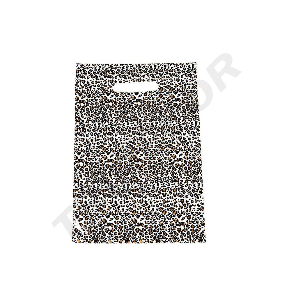 Leopard print plastic bags with die-cut handle 25X35cm 100 units