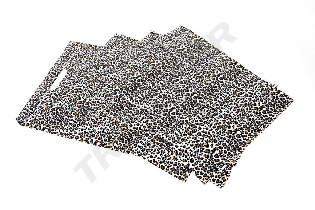 Pungi de plastic cu imprimeu leopard și mâner decupat 25X35cm 100 de unități