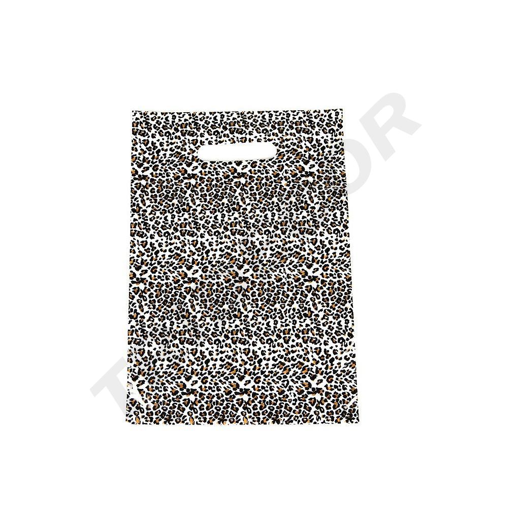 Sacchetti di plastica con stampa leopardata e manico ritagliato 25X35cm 100 unità