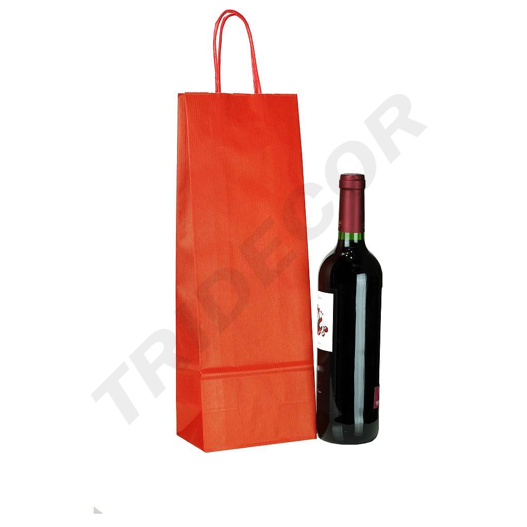 Red Kraft Paper Bag with Twisted Handle for Bottles, 39x14+8.5cm, 25pcs