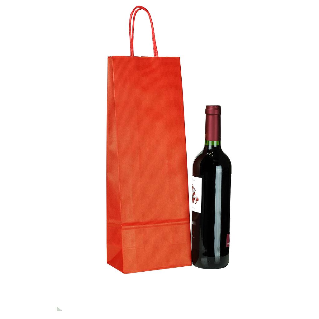 Sac de hârtie Kraft roșu cu mâner răsucit pentru sticle, 39x14+8,5cm, 25buc