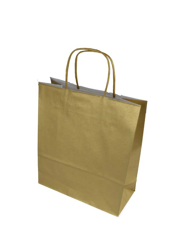 Bolsa De Papel Con Asa Arrugada De Oro Celulosa 32X13X41Cm 25 Unidades