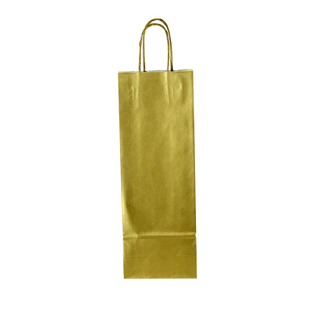 Bolsa De Papel De Celulosa Dorada Para Botellas Con Asa Rizada Tamaño 39X14+8.5Cm 