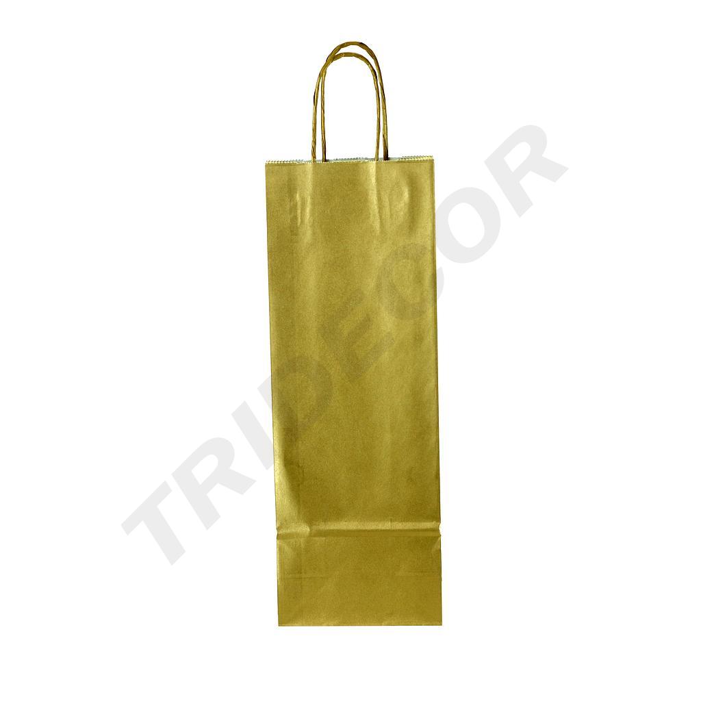 Saco de papel de celulose dourado para garrafas com alça encaracolada, tamanho 39X14+8,5cm, 25 peças